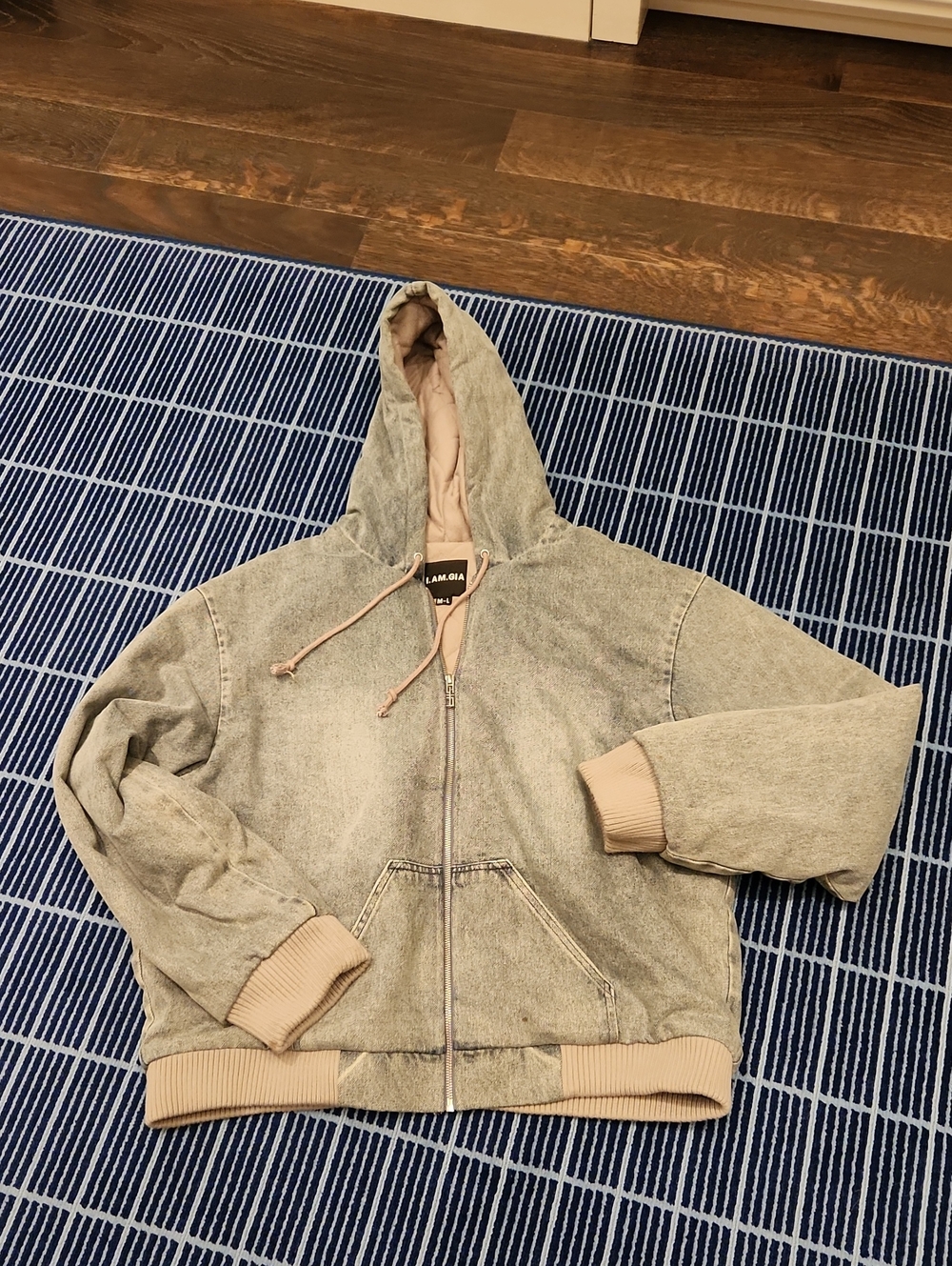 I.AM.GIA Grey Sandwashed Zip Hoodie with Beige Lining Los Angeles Back